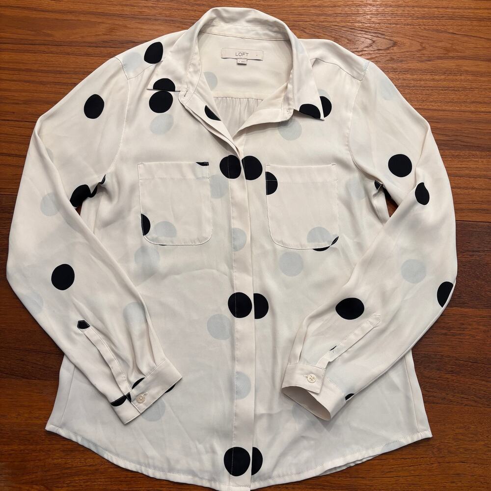 Ann Taylor Loft Women's White and Black Polka Dot Blouse size small